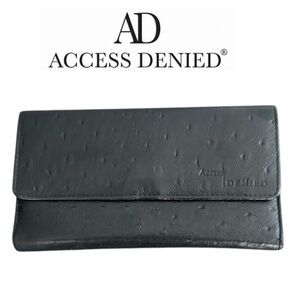 Access Denied Women’s Black Genuine Leather Tri-Fold Wallet 4” X 7”
